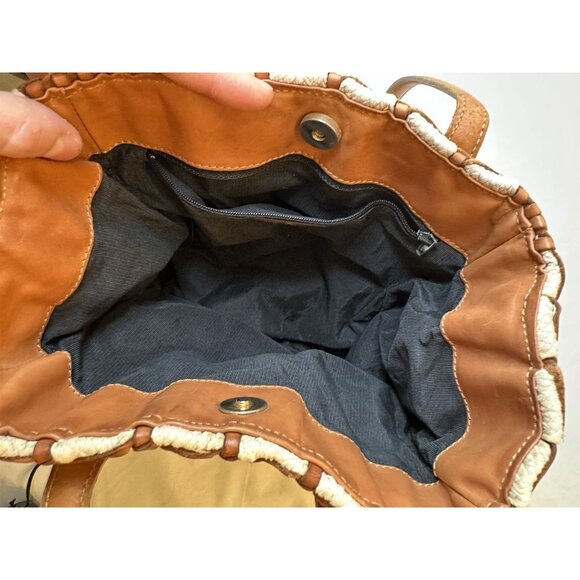 DE VECCHI Made in Italy Tan Woven Fibers & Leather Handle Shoulder Bag - Picture 4 of 10